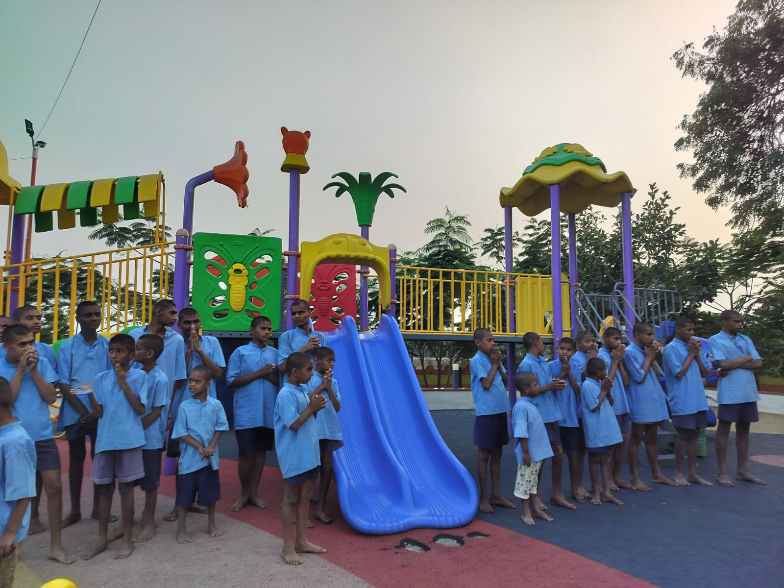 Students at the playground equipment